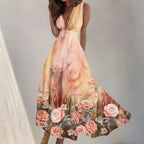 Digital Print V-Neck Swing Dress 2026 - Fashion Long Dress - DanaFashionstore
