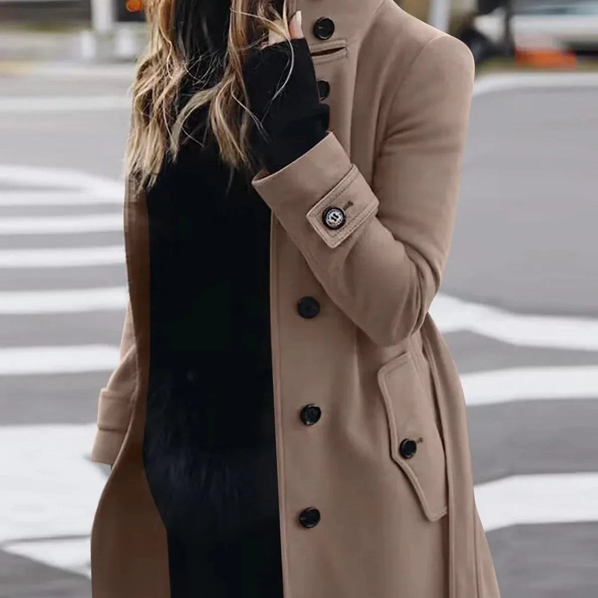 Autumn Winter New Woolen Coat Women's Slim Fit Cardigan Large Coat Women Long Sleeve Single Breasted Stand Collar Woolen Coat - DanaFashionstore