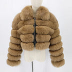 Women's Fur Coat Fox Fur Stitching Short Lapel Long Sleeve Coat - DanaFashionstore
