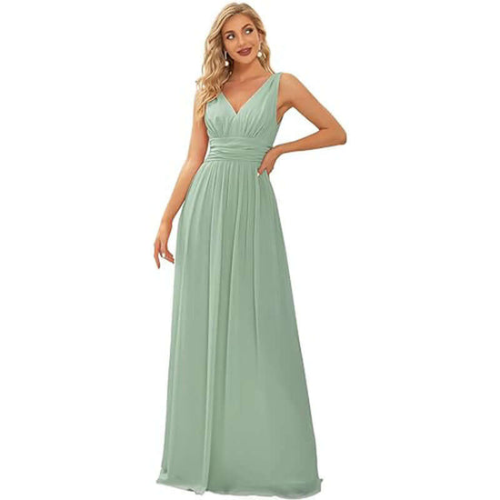 Women's Elegant Graceful Deep V-neck Sleeveless Chiffon Formal Maxi Evening Dress $109.36 Dana Fashion Color: Mint Green Size: US10 Women's clothing Product information: Applicable scenario: Wedding Sleeve type: sleeveless Main fabric composition: Polyest