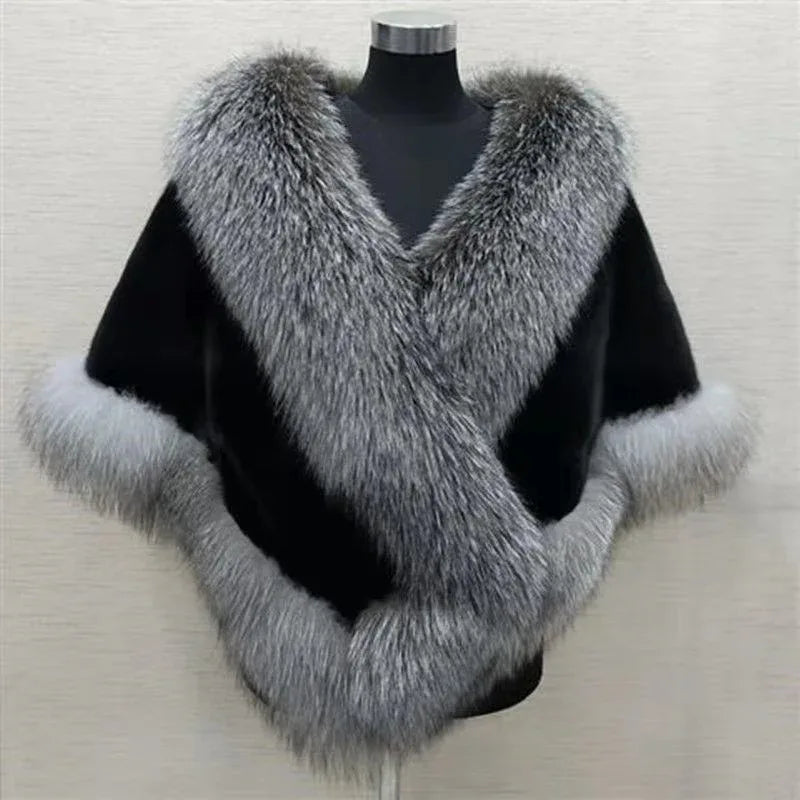 Imitated Mink Fox Fur Cape Coat Plus-sized Dress Shawl - DanaFashionstore
