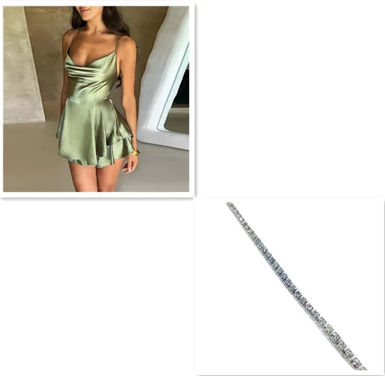 Sexy Suspender Dress Women 2026 - Backless Satin A-Line Party Dress - DanaFashionstore
