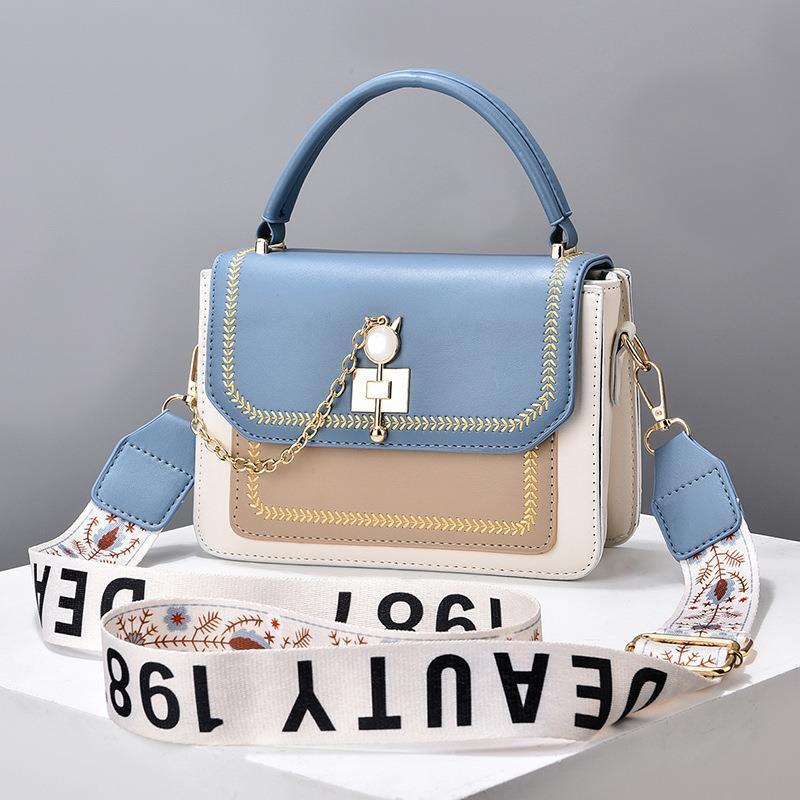 Wide Shoulder Strap Embroidery Thread Contrast Color Large Capacity Shoulder Bag - Dana Fashion