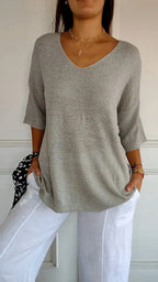 Solid Long Sleeve Sweater Slimming V-neckline Knitwear Women's Bottoming Shirt - DanaFashionstore