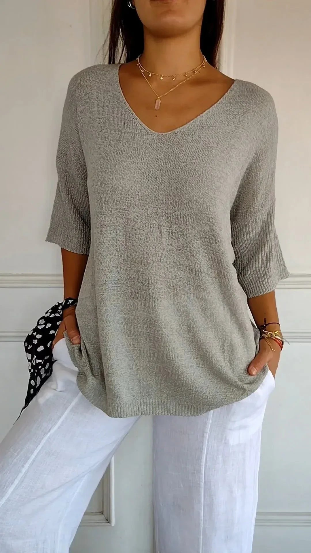 Solid Long Sleeve Sweater Slimming V-neckline Knitwear Women's Bottoming Shirt - DanaFashionstore