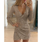 V-Neck Irregular Hem Dress Women 2026 - Long Sleeve Hip Dress - DanaFashionstore