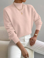 Women's Pullover Sweater Casual Solid Color Mid-high Neck Long-sleeved Knitted Tops Clothing - DanaFashionstore