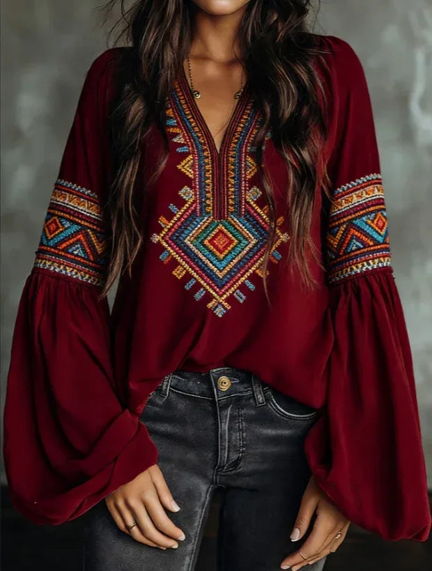 Ethnic Style Retro Embroidered Loose Long-sleeved Shirt - DanaFashionstore