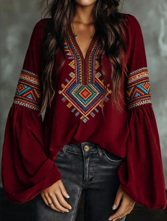 Ethnic Style Retro Embroidered Loose Long-sleeved Shirt - DanaFashionstore