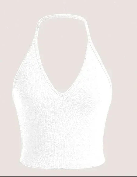 SHEIN EZwear Summer Solid Crop Halter Top - DanaFashionstore