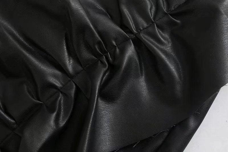 Women's Ruffle Trim Artificial Hip Leather Skirt - DanaFashionstore