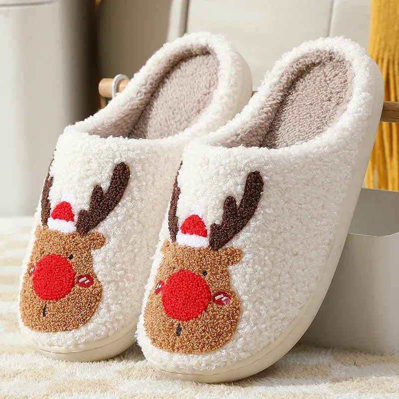 Christmas Shoes Winter Home Slippers Elk Soft Cozy Bedroom Slipper Slip On House Shoes - DanaFashionstore