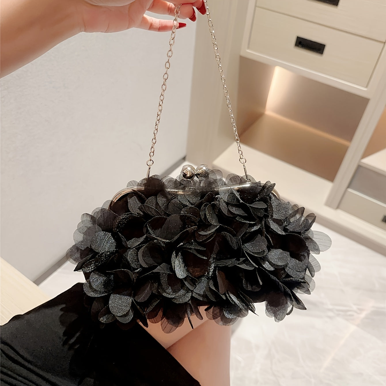 Women's Floral Satin Small Purse, Ladies Dinner Clutch Ladies Rose Clutch Wedding Prom Party Bag With Chain--Selling On Temu Is Prohibited - Dana Fashion