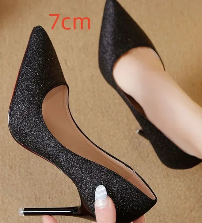 Silver Heels For Women And Black Sexy Everything French Mesh Red Sequins - DanaFashionstore