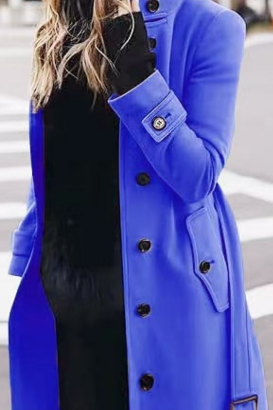 Autumn Winter New Woolen Coat Women's Slim Fit Cardigan Large Coat Women Long Sleeve Single Breasted Stand Collar Woolen Coat