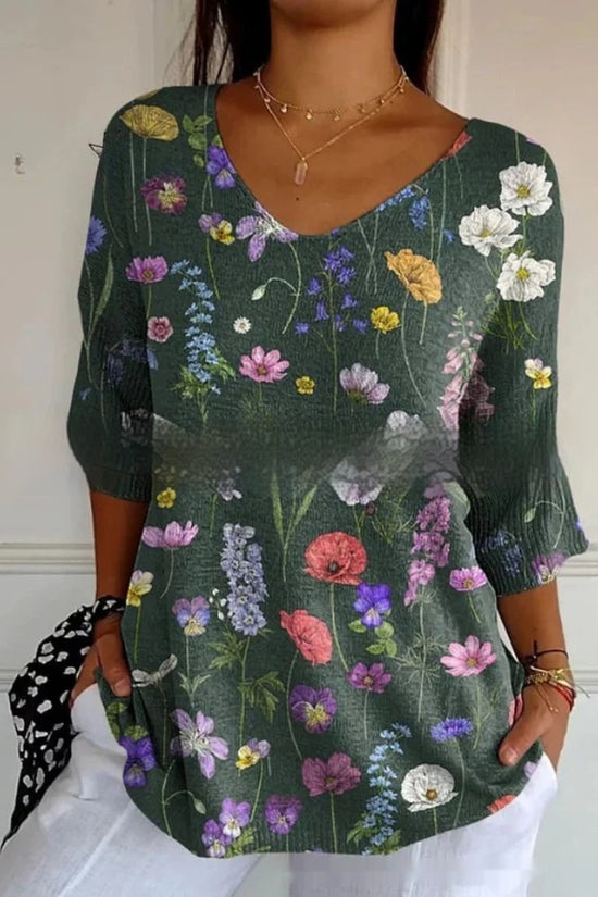 New Fashion Casual V-neck 3D Printed Geometric Pattern Half Sleeve T-shirt Top For Women