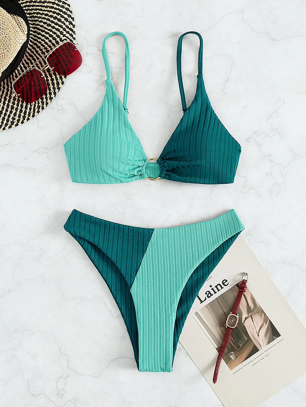 Solid Color Stitching Bikini - DanaFashionstore