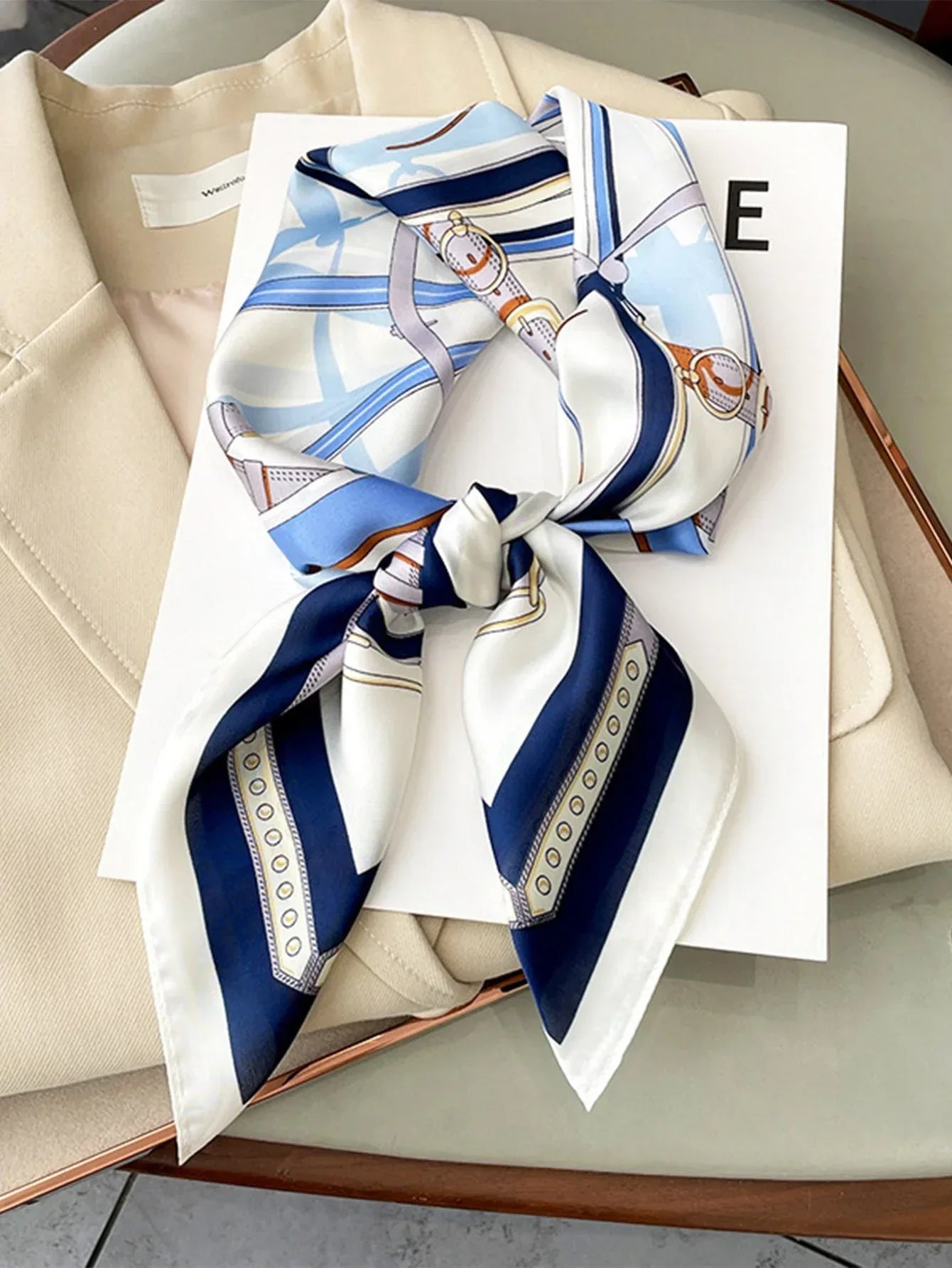 Artificial Silk Striped High-grade Korean Style Stylish Beach Arm Bag Silk Scarf - DanaFashionstore