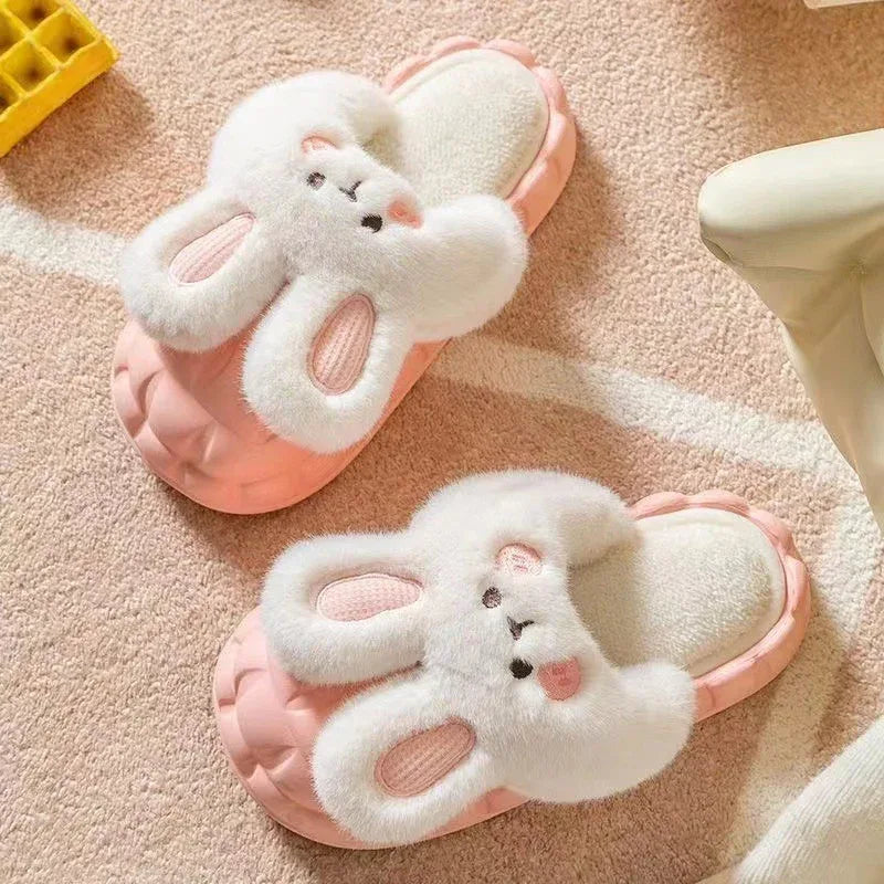 Cute Rabbit Shoes Winter Fuzzy Slippers Women Detachable Washable House Shoes - DanaFashionstore