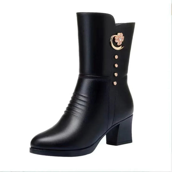Cotton Boots Women's Soft Leather Martin Boots Mid-calf Women - DanaFashionstore