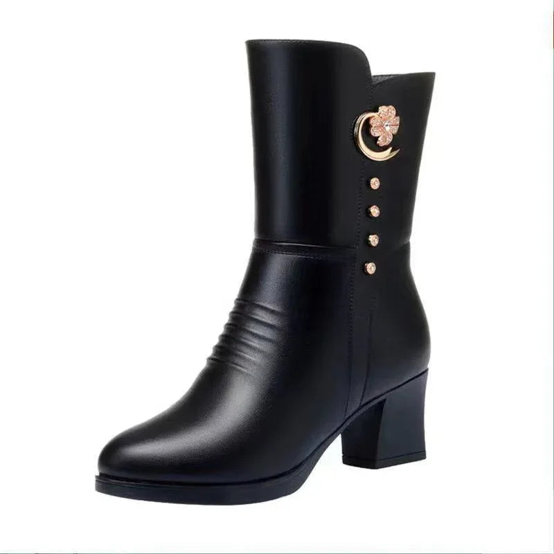Cotton Boots Women's Soft Leather Martin Boots Mid-calf Women - DanaFashionstore