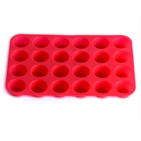24 holes with round silicone cake mould $13.50 Dana Fashion Color: Red Size: 33X22cm Dana's Kitchen Material: Silicone Type: Muffin Cupcake Pan Size: 22 * 33cm