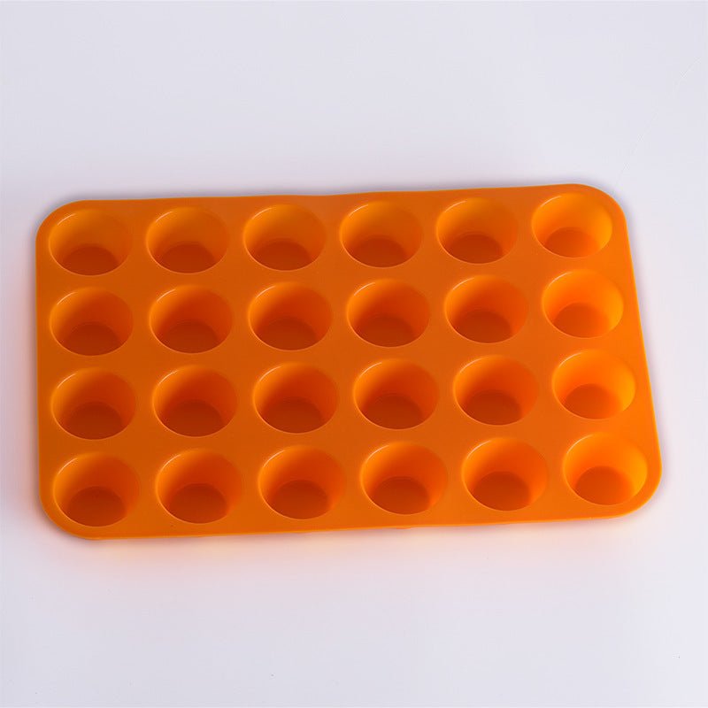 24 holes with round silicone cake mould $13.50 Dana Fashion Color: Orange Size: 33X22cm Dana's Kitchen Material: Silicone Type: Muffin Cupcake Pan Size: 22 * 33cm