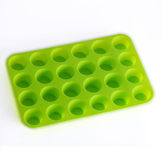 24 holes with round silicone cake mould $13.50 Dana Fashion Color: Green Size: 33X22cm Dana's Kitchen Material: Silicone Type: Muffin Cupcake Pan Size: 22 * 33cm
