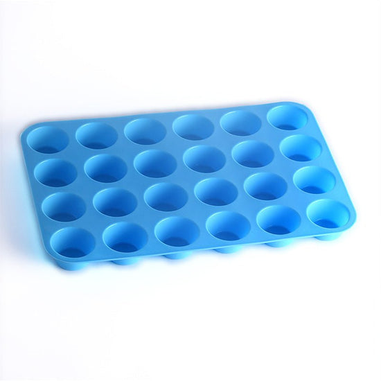 24 holes with round silicone cake mould $13.50 Dana Fashion Color: Blue Size: 33X22cm Dana's Kitchen Material: Silicone Type: Muffin Cupcake Pan Size: 22 * 33cm