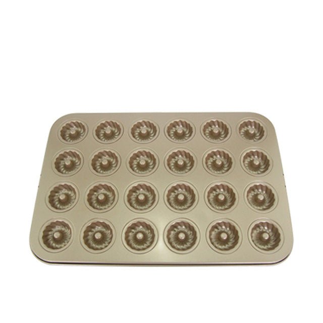 24/12 Cup Donut Cuckoo Mold $30.70 Dana Fashion Style: 24cups Size: 38x26cm Dana's Kitchen 12 with Guckoo Hoff Mould 12 with Savarin Cake Mould Household Oven Size: 35*27CM, height 4CM Finished size 7CM Coating: Food grade non-stick coating Color: golden