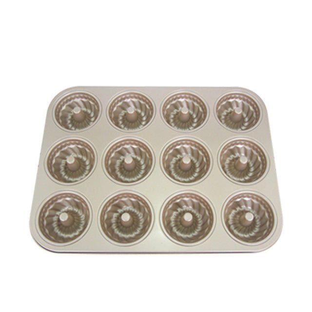 24/12 Cup Donut Cuckoo Mold $28.49 Dana Fashion Style: 12cups Size: 35X27cm Dana's Kitchen 12 with Guckoo Hoff Mould 12 with Savarin Cake Mould Household Oven Size: 35*27CM, height 4CM Finished size 7CM Coating: Food grade non-stick coating Color: golden