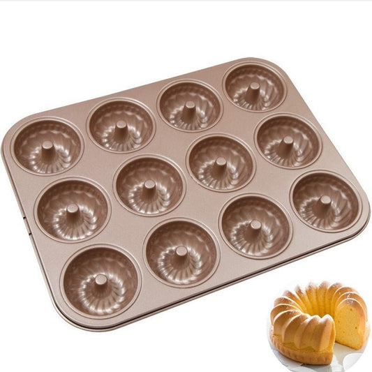 24/12 Cup Donut Cuckoo Mold $28.49 Dana Fashion Style: 12cups Size: 35X27cm Dana's Kitchen 12 with Guckoo Hoff Mould 12 with Savarin Cake Mould Household Oven Size: 35*27CM, height 4CM Finished size 7CM Coating: Food grade non-stick coating Color: golden