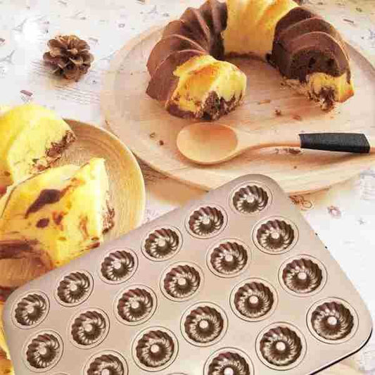 24/12 Cup Donut Cuckoo Mold $28.49 Dana Fashion Style: 12cups Size: 35X27cm Dana's Kitchen 12 with Guckoo Hoff Mould 12 with Savarin Cake Mould Household Oven Size: 35*27CM, height 4CM Finished size 7CM Coating: Food grade non-stick coating Color: golden