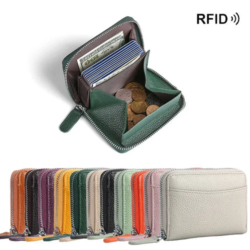 2024 RFID Genuine Leather Card Wallet Men Women Purse With Coin Pocket Zipper Credit Card Holder Small Wallets Bags - DanaFashionstore