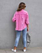Fashion Ripped Shirt Jacket Female Autumn And Spring Casual Tops Womens Clothing - DanaFashionstore