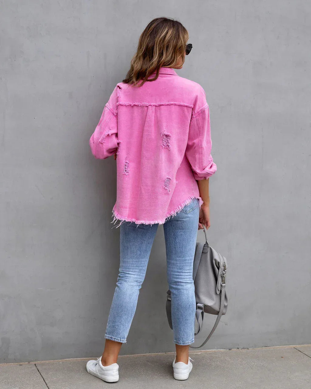 Fashion Ripped Shirt Jacket Female Autumn And Spring Casual Tops Womens Clothing - DanaFashionstore