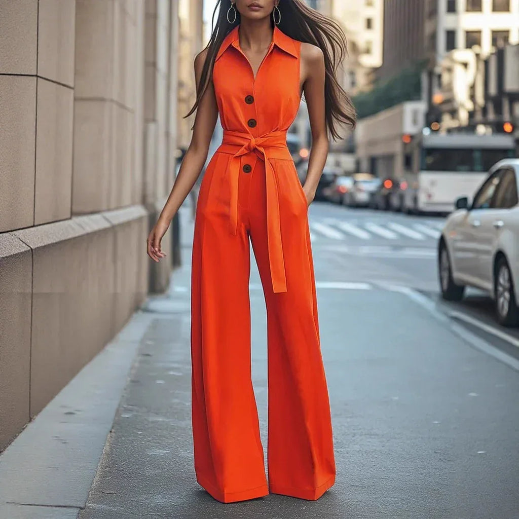 Blouse Collar Wide Leg Jumpsuit 2026 - Solid Color Professional Jumpsuit - DanaFashionstore