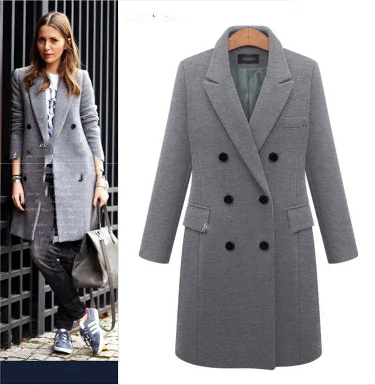 Medium length large woolen overcoat for women - DanaFashionstore