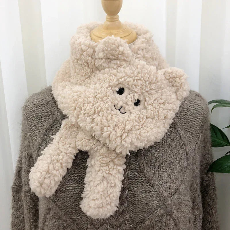 Winter Women Novelty Warm Cute Bear Plush Scarf Lamb Wool - DanaFashionstore