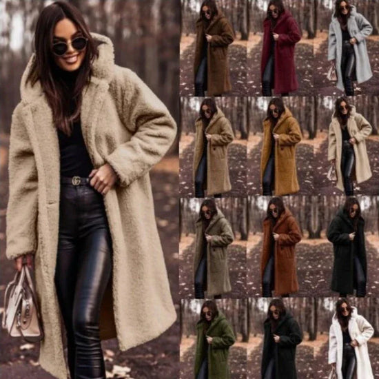 Autumn Winter Fashion Elegant Long Coat Woman Plush Warm Faux Fleece Coat Women Teddy Jacket Female Teddy Coat Outwear Ladies - DanaFashionstore