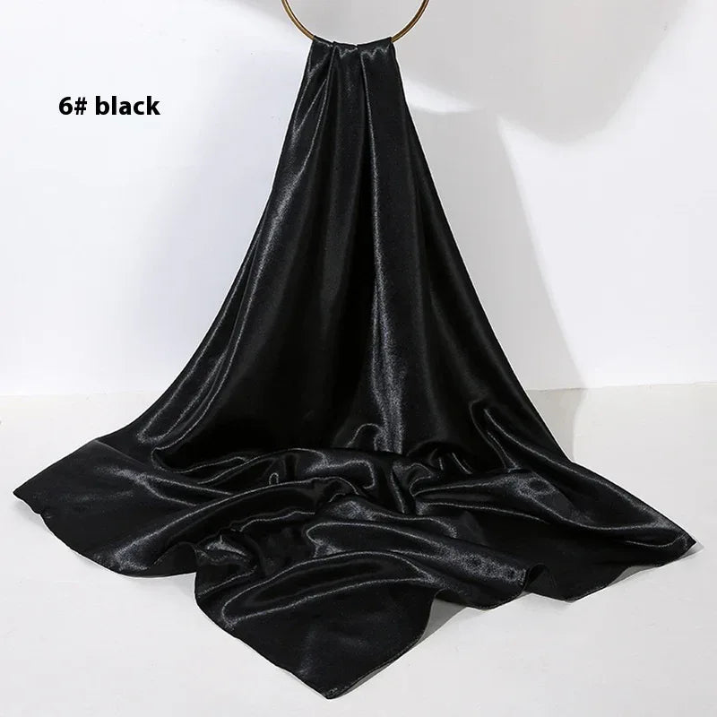 Pure Color Silk Scarf Artificial Silk 90cm Shiny Satin Shawl - DanaFashionstore