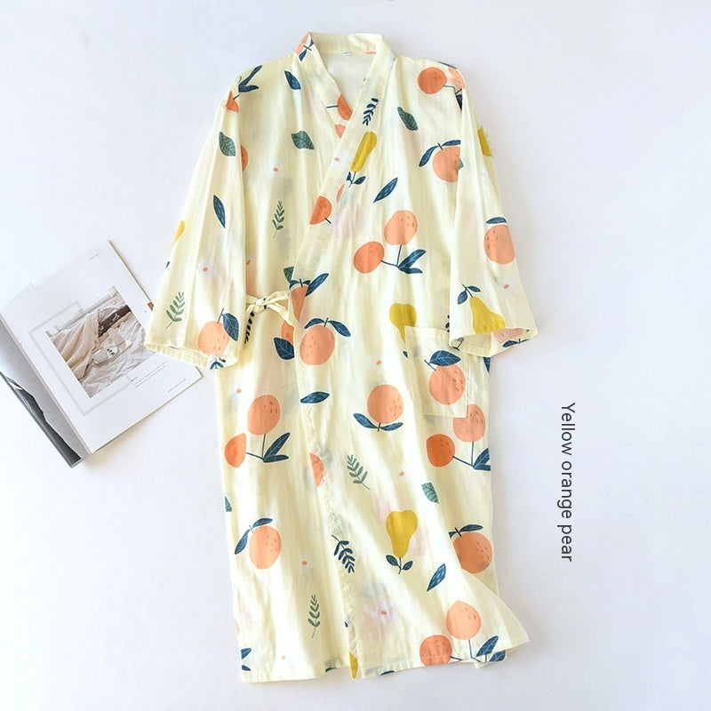 Women Bathrobe Nightdress Long Sleeve Nightgown Cotton Gauze - Dana Fashion