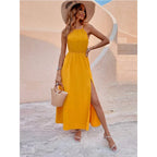Women Solid Color Slit Thigh Strap Dress - DanaFashionstore