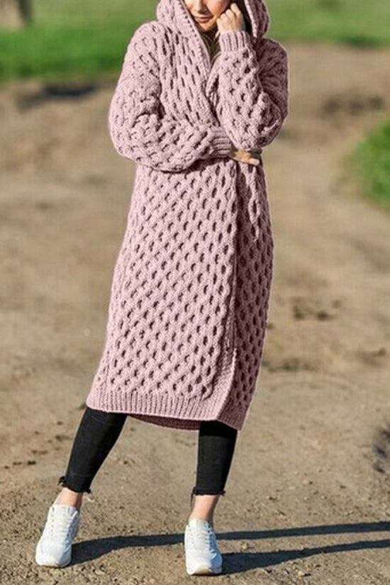 Women Winter Thick Warm Hooded Knitted Cardigan