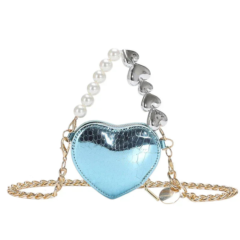 Mini Love-shape Pearls Handbag Fashion Cute Chain Lipstick Bag Women's Bright Candy Color Shoulder Messenger Bag - DanaFashionstore