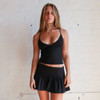 Solid Color And V-neck Hollow Out Strap Short Exercise Skirt Suit - DanaFashionstore