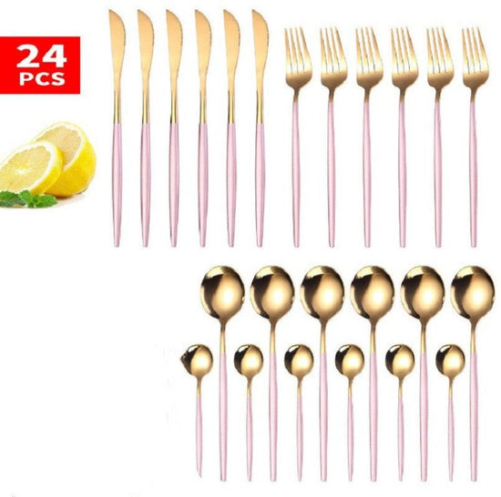 24pcs Luxury Cutlery Set $96.91 Dana Fashion Color: Black style: With Box Dana's Kitchen Material: Stainless steel Product Features: High hardness, no distortion, BPA-free and eco-friendly. Are they dishwasher safe? Yes! 18/10 stainless steel with the hig