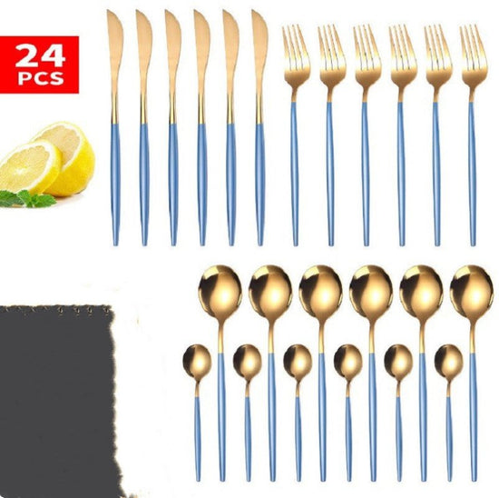 24pcs Luxury Cutlery Set $96.91 Dana Fashion Color: Black style: With Box Dana's Kitchen Material: Stainless steel Product Features: High hardness, no distortion, BPA-free and eco-friendly. Are they dishwasher safe? Yes! 18/10 stainless steel with the hig