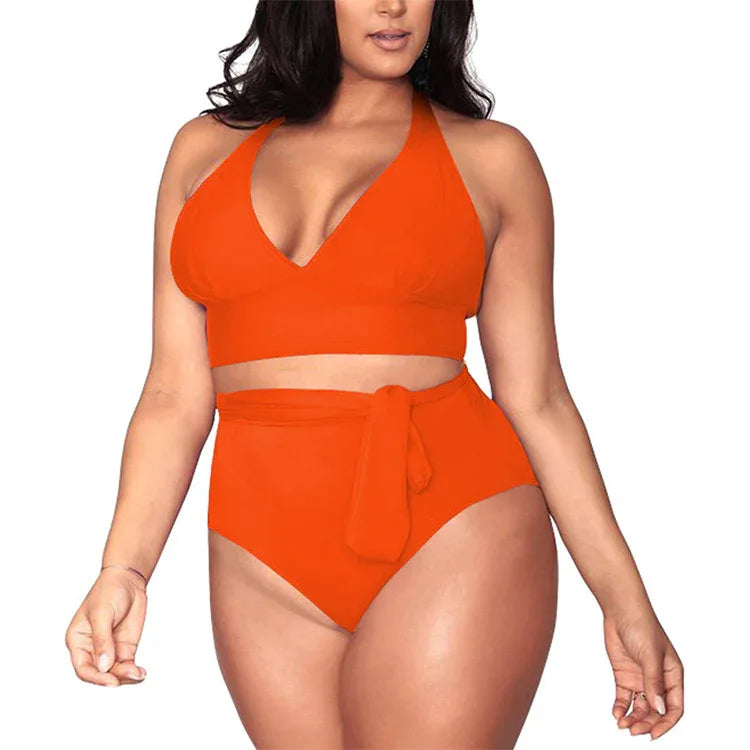 Split large size straps sexy bikini multi-rope belt deep V high waist swimsuit women - DanaFashionstore