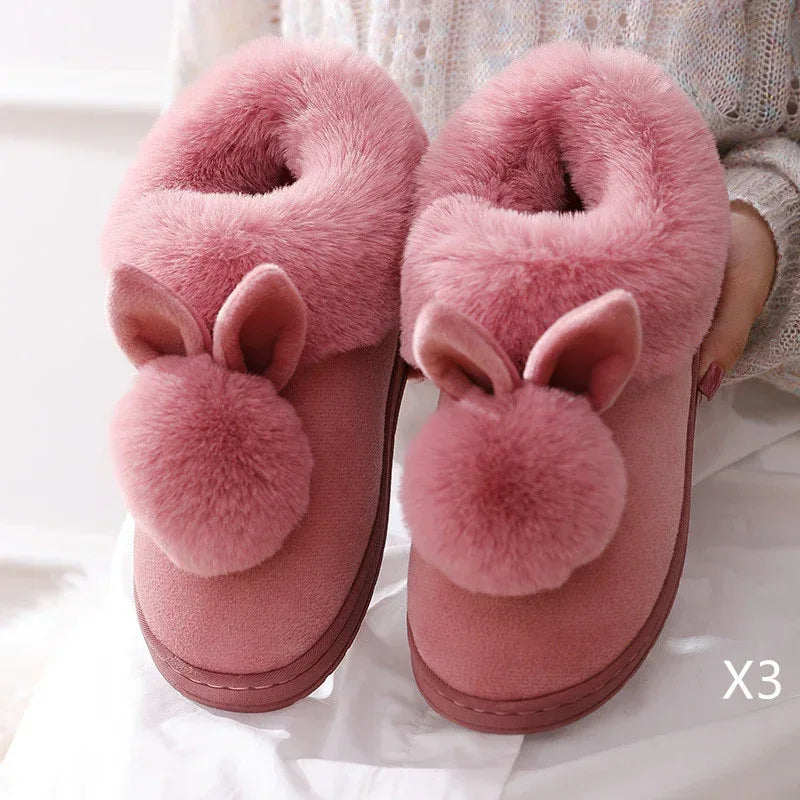 Autumn Winter Cotton Slippers Fur Rabbit Home Warm Thick Bottom Indoor Cotton Shoes Womens Slippers Cute Fluffy Cat Slippers - DanaFashionstore